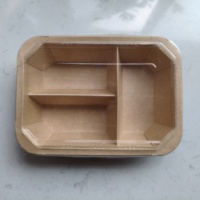 Boîte alimentaire octogonale en papier kraft épaissi à 3 compartiments, jetable, écologique, avec couvercles PET anti-buée