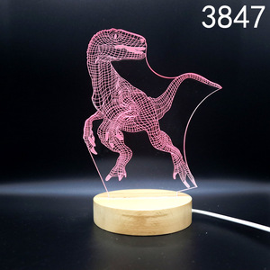 Lámpara acrílica de dinosaurio <span class=keywords><strong>3D</strong></span>, Base de madera, luz LED nocturna, decorativa, mesita de noche, gran oferta - Product Image 5