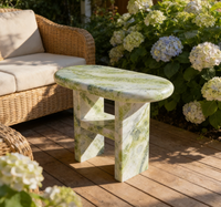 Table d'appoint ovale en marbre vert naturel poli, imperméable, avec veinage unique, pour chambre à coucher, salon, villa