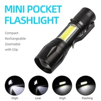 Lampe torche LED rechargeable en aluminium imperméable portable avec zoom et 3 modes d'éclairage, lampe de camping, mini torche, lanterne