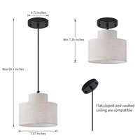 Suspension luminaire avec abat-jour en lin beige à 2 couches, mini suspension réglable, idéale pour îlots de cuisine et couloirs