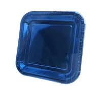 Lot de 12 Assiettes Carrées Jetables en Papier Métallisé Argent, Bleu, Or – Vente en Gros, Modernes, Biodégradables, Résistantes à l'Eau