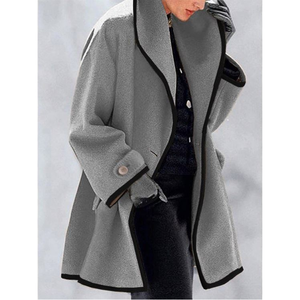 Purple <b>Woolen</b> Long Sleeve Notched Collar Blazer Coat Women Winter Elegant Knee Length Solid Color Button Decoration - Product Image 2