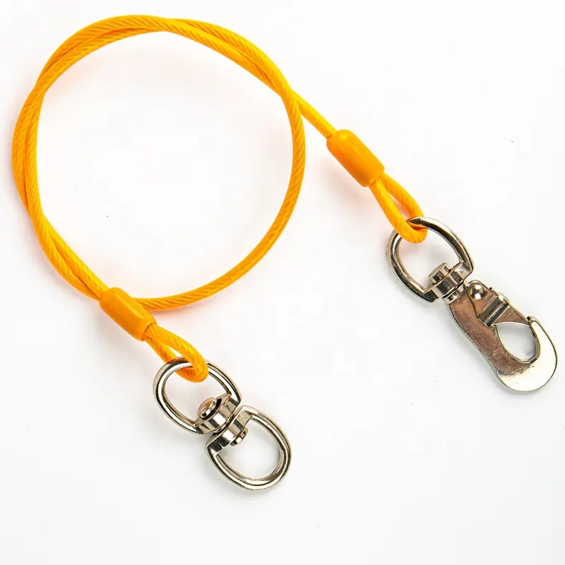 Xinjieda gratis desain PVC kawat baja galvanis tali anjing tali anjing tugas berat Tie Out kabel anjing dengan carabiner putar di kedua ujung