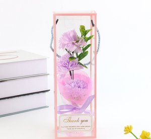 Venta al por Mayor de 3 Piezas de <span class=keywords><strong>Flores</strong></span> de Jabón Artificiales en Caja de Regalo Transparente, Flor Preservada, Regalo del Día de la Madre para Mamá, Maestra - Product Image 5