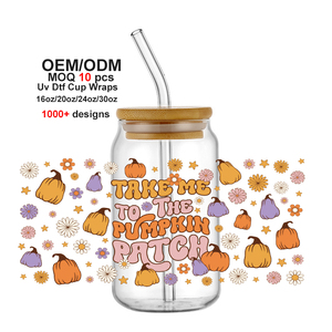 Venta al por mayor diseño personalizado Día DE LA MADRE Día del Padre Halloween Navidad 16oz vidrio puede transferir pegatina calcomanía UV DTF Cup Wraps - Product Image 2