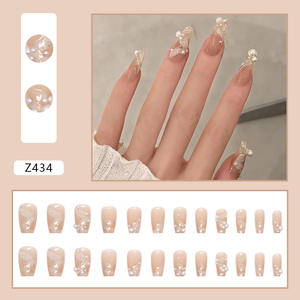 Faux ongles en résine de soie perlée Z434, longueur moyenne, 24 pièces, à coller, pour mariage, prêts à poser, ongles artificiels. - Product Image 3