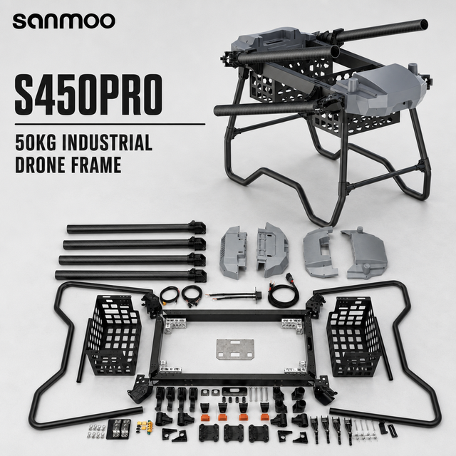 SANMOO S450PRO 50kg Heavy Lift Industrial Drone Frame Dual Battery Control System 42min Flight Firefighting Tethered Fire Hose