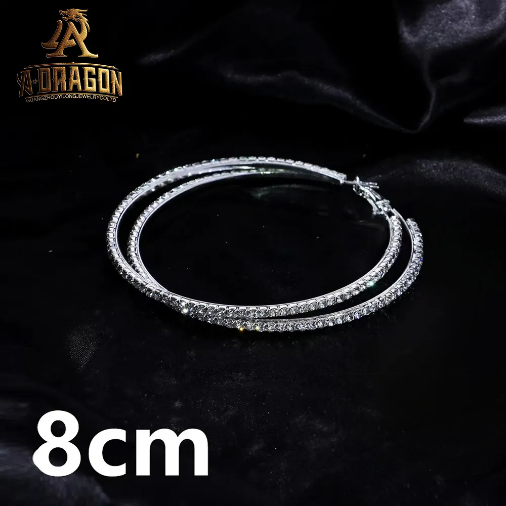Pendientes de aro de moissanita VVS chapados en oro de 18K, pendientes clásicos de lazo de plata 925 con corte brillante redondo de medio hielo para mujer