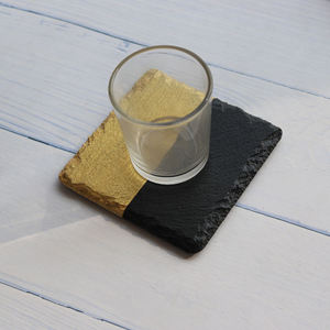 Sous-verres en <span class=keywords><strong>ardoise</strong></span> naturelle 10x10 cm, carrés et ronds, avec revêtement doré, promotion Europe-Amérique - Product Image 3
