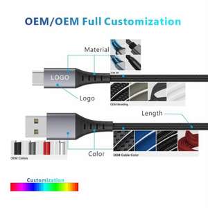 Cable USB a <span class=keywords><strong>Tipo</strong></span>-<span class=keywords><strong>C</strong></span> de Carga Rápida 3A Premium, Núcleo de Cobre Puro, Trenzado de Nailon, Conectores Niquelados, OEM, Venta al Por Mayor - Product Image 2