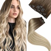Extensions de cheveux à clipser en trame machine, marron blond balayage, 100% cheveux humains Remy, doux, légers, sans couture, vente en gros pour revendeurs