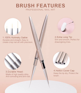 Ensemble de pinceaux pour nail art, pointe fine, stylo de peinture de précision, poils synthétiques, manche en métal, pour le dessin de lignes au gel, pinceaux de manucure - Product Image 6