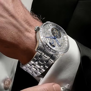 PINDU P6637 Full Diamond Series Manual <b>Mechanical</b> Movement Stainless Steel Men's Luxury Fashion <b>Watch</b> with 3BAR Water Resistance - Product Image 4