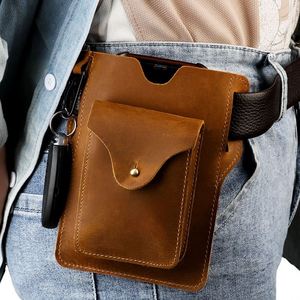 Mens Leather <b>Belt</b> <b>Pouch</b> EDC <b>Tool</b> Holster Phone Holder Vintage Case Genuine Leather Travel Hiking Waist Pack Cowhide Holster - Product Image 1