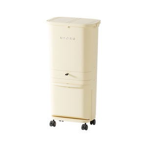 Uforu Waste <b>Bin</b> With Lid And Wheels Cream White <b>Large</b> Size Indoor Use - Product Image 1