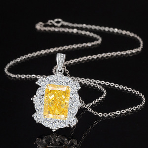 Ensemble collier et boucles d'oreilles en cuivre, style géométrique carré, avec pierre jaune 10*14MM et zircone cubique, effet glacé - Product Image 4