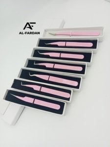 Pinces à cils pour extensions de cils, couleur rose bébé, pointe en fibre, acier inoxydable solide, avec boîtes personnalisées, logo sur mesure. - Product Image 2