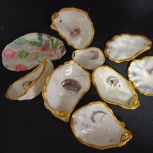 Ornements de coquilles d'huîtres Plage côtière de Noël nacrée avec plaqué or pour mariage - Product Image 3