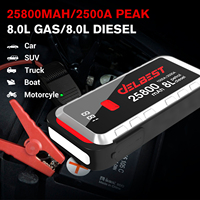 Démarreur intelligent 25800mAh, booster de batterie de voiture pour moteurs essence 8.0L/diesel 8.0L, batterie externe avec flash SOS rouge et bleu