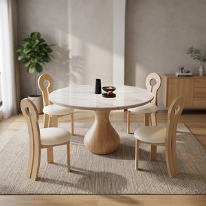 Ensemble de table à manger rectangulaire moderne en bois massif rotatif avec 4 chaises |   Table à piétement en marbre pour 6 personnes, fournisseur indien - Product Image 2