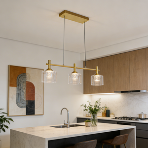 Lámpara Colgante Lineal Moderna Minimalista de 3 Luces, de Vidrio Dorado, Lámpara Decorativa de Interior para Comedor, Sala de Estar, Bar, Hotel - Product Image 2