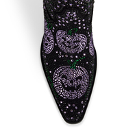Bottes Western Chic à Strass WETKISS pour Femme, Hautes au Genou, Ornées de Cristaux Colorés, Modèle Citrouille, Idéales pour Halloween