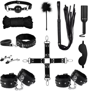 Kit de Bondage BDSM de 11 Piezas, Set de Restricción, Esposas, Grilletes para Tobillos, Collar, Correa, Látigo, Cuerda, Antifaz, Pinzas para Pezones, Juguete Fetiche - Product Image 1
