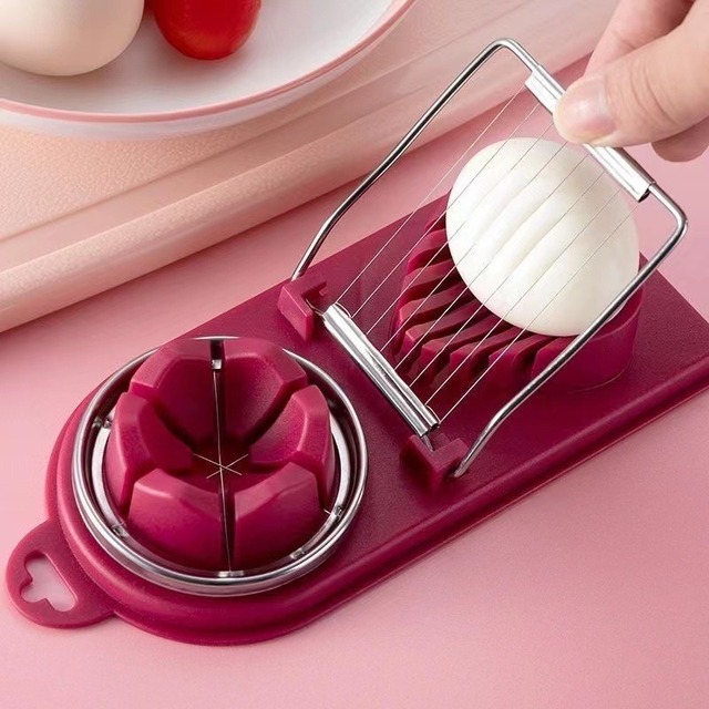 New Versatile Kitchen Gadget  2 in 1 Boiled Egg Cutter Stainless Steel Wire Egg Slicer Boiled Eggs Topper Splitter Slicer Cutter