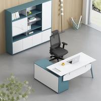 Bureau de direction en bois de haute qualité en forme de L, bureau de bureau moderne, facile à assembler, avec espace de rangement, couleur personnalisable