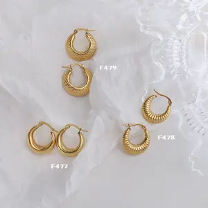 Aizhilin boucle doreille फ्रेंच शैली 18K सोना मढ़वाया टाइटेनियम इस्पात सादे अंगूठी हेलो पैमाने क्रोइसैन कान की बाली आभूषण महिलाओं के लिए