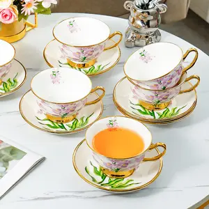 Coffee Cup And Saucer Set High-grade Fine Ceramic Household Afternoon Tea Tableware Of 6 Pieces