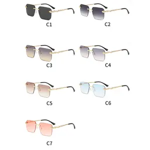 2024 Rimless Retro Sunglasses Men's Square Trendy Luxury Sun Glasses Men's Rimless Sunglasses Custom Sun Glasses For Men