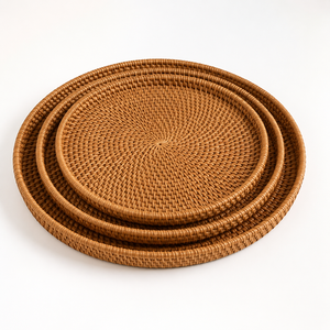 Bandeja de Servir de Ratán Tejida a Mano, Ligera, Duradera, Ecológica, Decorativa y Natural para Desayunos, Bebidas, Bocadillos, Uso Doméstico y de Catering - Product Image 1