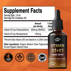 Nhãn hiệu riêng OEM chất lỏng Hữu Cơ <span class=keywords><strong>Vitamin</strong></span> D3 K2 giọt cho người lớn bổ sung chất lỏng cho hỗ trợ miễn dịch & sức khỏe xương - Product Image 2
