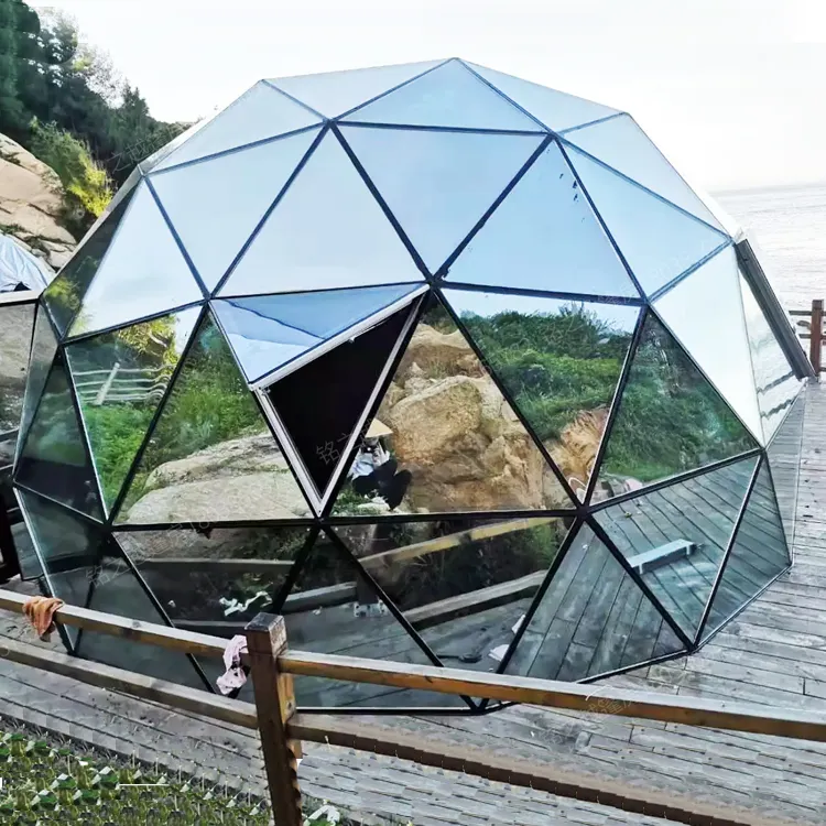 Cam jeodezik dome çelik boru çerçeve yapısı Circo iglo çadır yeşil ev için doğal otel odaları ve pazar promosyon