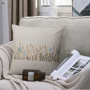 Housse <span class=keywords><strong>de</strong></span> coussin carrée personnalisée <span class=keywords><strong>en</strong></span> <span class=keywords><strong>lin</strong></span>, couleur unie, broderie décorative avec bordure à pompons pour salon - Product Image 1