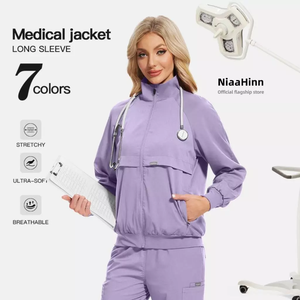 Uniforme Médico de Manga Larga para Enfermeras, Parte Superior de Tela Transpirable y Cómoda para Hombres y Mujeres, Chaqueta de Trabajo Médico con Bolsillo con Cremallera - Product Image 1