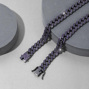 NL2023 collier de <span class=keywords><strong>strass</strong></span> violet collier de <span class=keywords><strong>strass</strong></span> roxo para homens joias hip hop rock punk legais corrente cubana de largura - Product Image 6