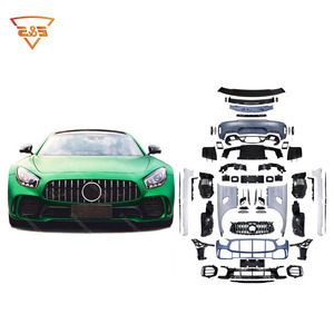 Para <span class=keywords><strong>Mercedes</strong></span> Benz <span class=keywords><strong>GT</strong></span> GTC GTS Kit de cuerpo ancho PP + fibra de carbono seca actualización GTR estilo parachoques trasero delantero alerón escape recortes nuevo - Product Image 1
