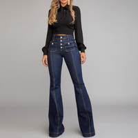 En stock – Nouveauté Printemps 2026 – Jean évasé taille haute boutonné pour femme, style européen et américain, coupe ajustée, pantalon long élégant