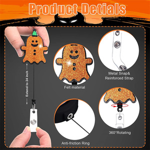 Clips/llaveros retráctiles de fieltro con temática de Halloween, con tiradores, con diseños de calabazas, fantasmas, arañas, brujas, y - Product Image 2