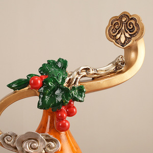 Ornement en forme de gourde de style chinois, en résine, Feng Shui, décoration de salon, ensemble multi-pièces, orange avec base noire - Product Image 4