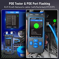 Testeur de câble réseau NOYAFA NF-8508 moderne bleu, alimenté par batterie, avec mesureur de puissance optique à 7 longueurs d'onde, détecteur de défauts RJ11 RJ45/PoE