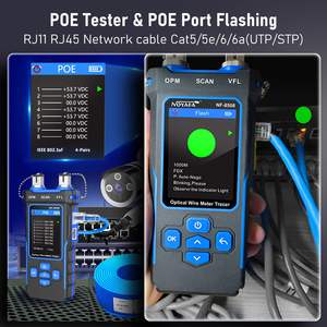 Testeur de câble réseau NOYAFA NF-8508 moderne bleu, alimenté par batterie, avec mesureur de puissance optique à 7 longueurs d'onde, détecteur de défauts RJ11 RJ45/PoE - Product Image 2