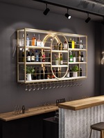Porte-bouteilles de vin de style industriel de luxe avec éclairage lumineux, en fer forgé, rangement de comptoir pour restaurants, montage mural