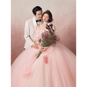 Pink Dreamy Tulle Ball Gown Wedding Dress Sweetheart Neckline Empire Waistline For Photography Studios - Product Image 4