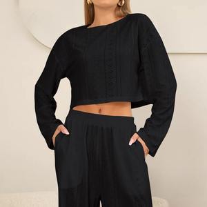 Nefes bayanlar gecelikler Set moda pijama elastik bel ön Logo Spandex/Polyester yaz tüm sezon konfor için - Product Image 3
