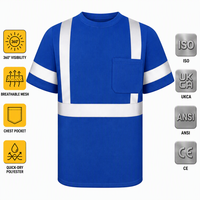 T-shirt de sécurité réfléchissant ANSI Classe 3, bleu royal uni, manches courtes, maille tricotée, uniforme de chantier routier, vente en gros