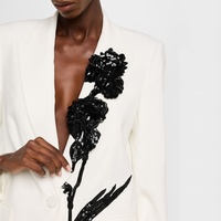 Conjunto de Dos Piezas de Alta Costura para Mujer, Traje de Mujer con Blazer de Lentejuelas y Apliques Florales con Botón Único, Fabricación Personalizada OEM